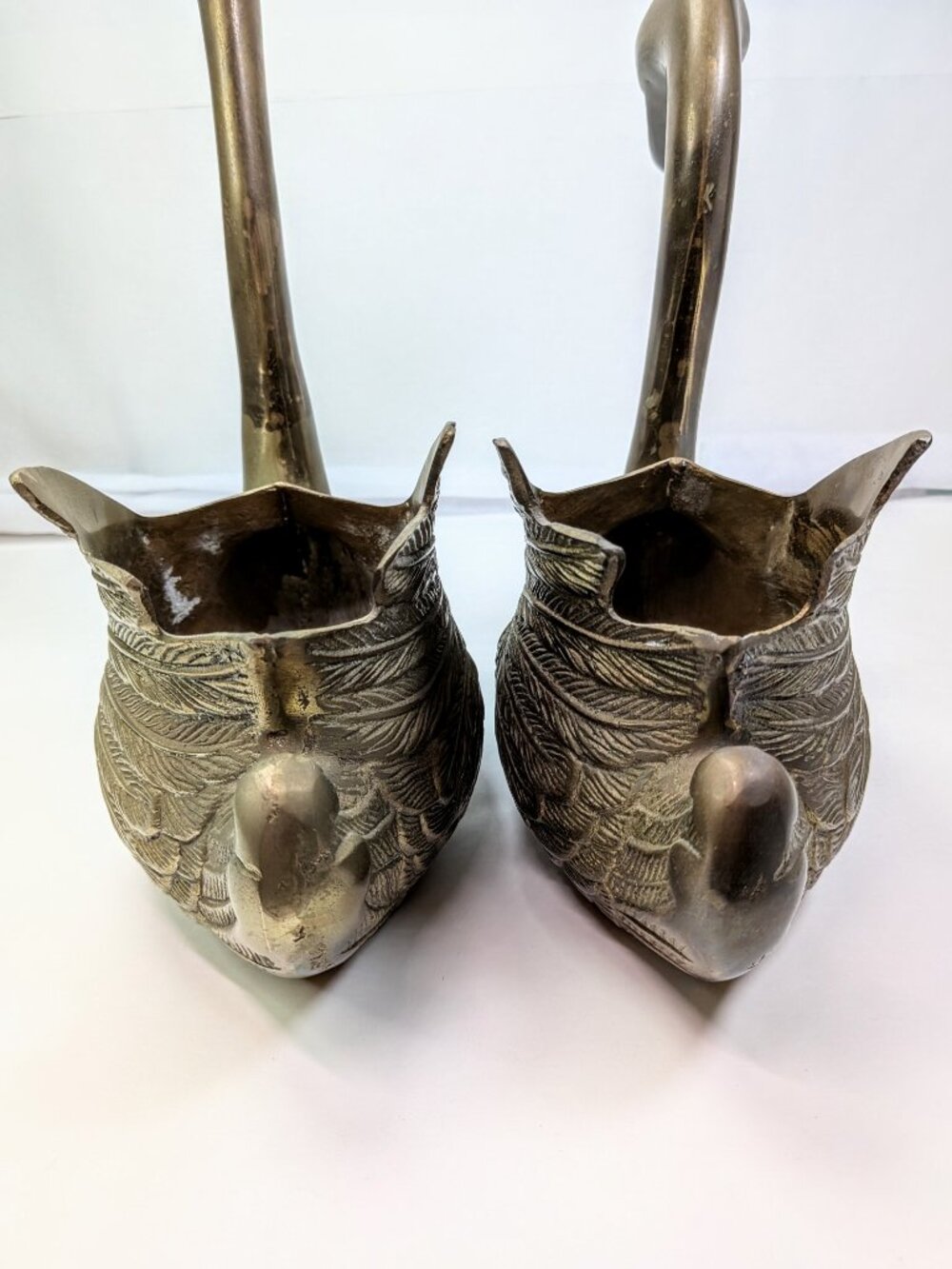 Vintage Brass Swan Vase Planter - Set of 2 - Picture 9 of 15